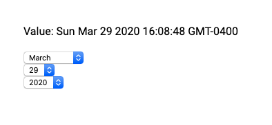 Three selects for month, date, and year, each has a gray background, a custom chevron, and some padding
